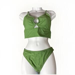 Charmo Women's‎ High-Waisted 2-Piece Bikini Set, Green, size Medium